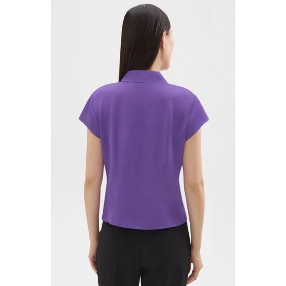 NWT Theory XL Cap Sleeve Blouse Top 100% Silk Georgette Bright Peony Purple - Picture 2 of 13